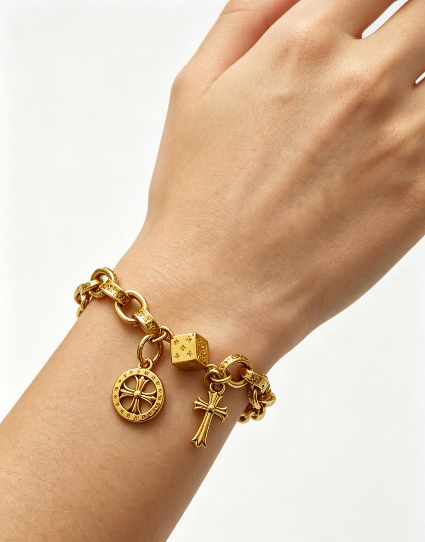 Chrome Hearts Gold Tone Bracelet with Charms